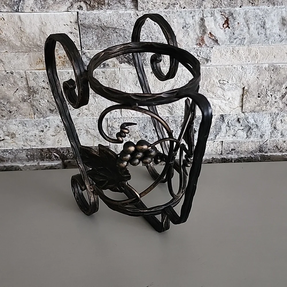 Bottle Holder Wine Decorative Leaves  Elegant Black Dark Brown Metal Art